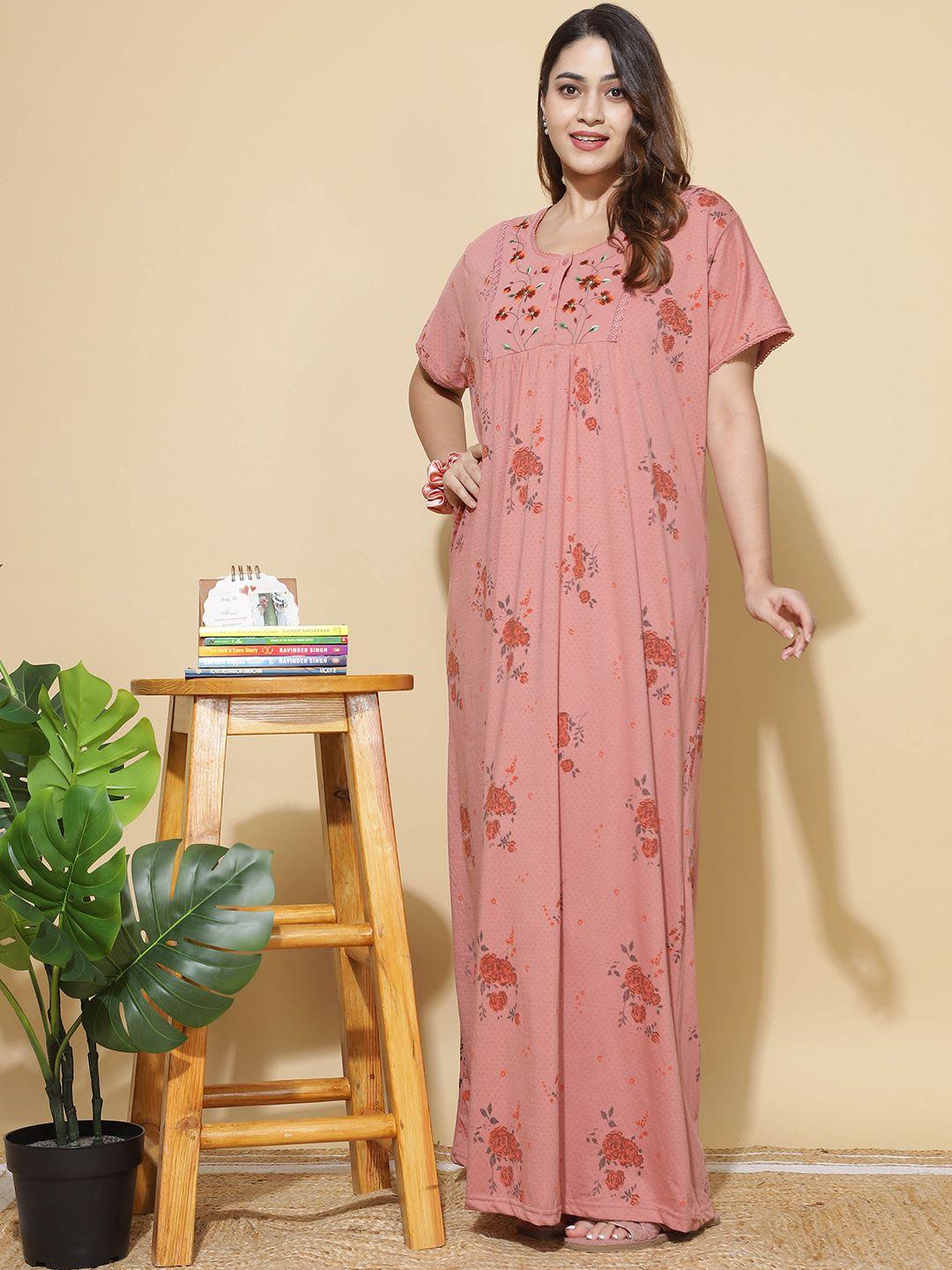 9shines label floral printed round neck maxi nightdress