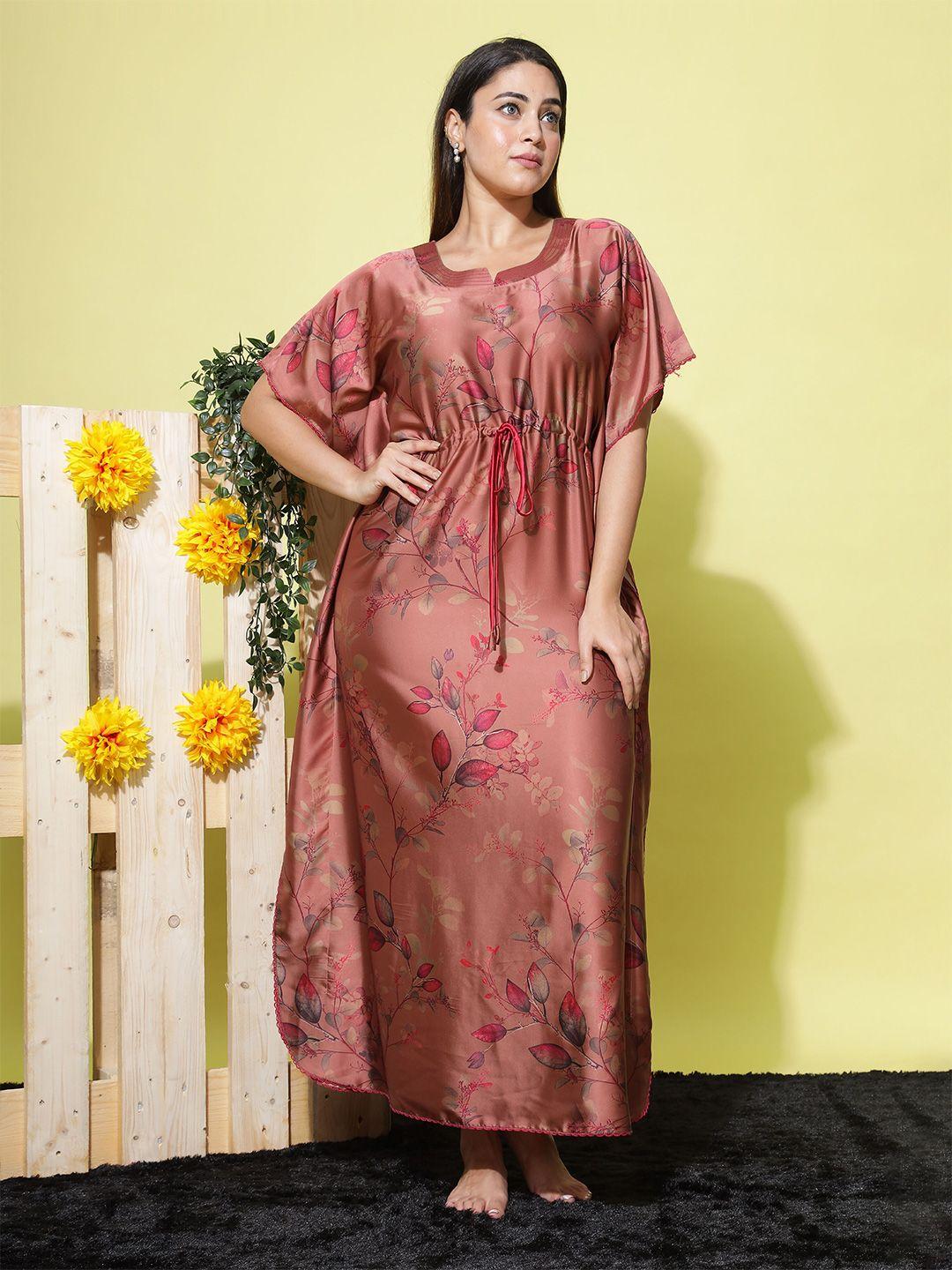 9shines label floral printed satin maxi kaftan nightdress