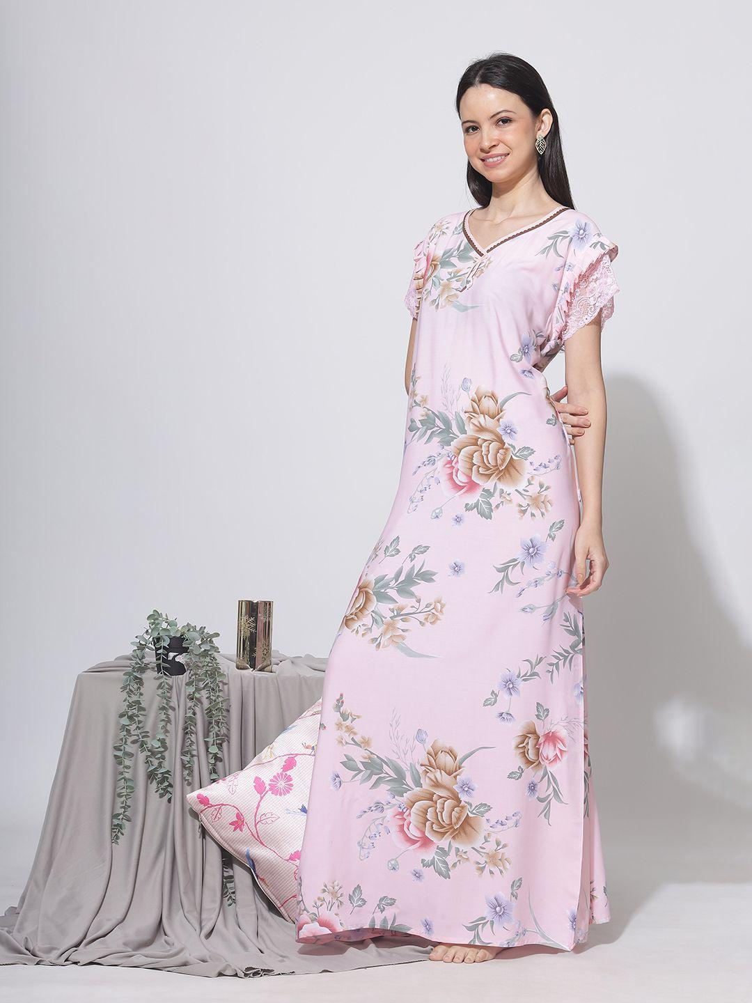 9shines label floral printed v-neck maxi nightdress