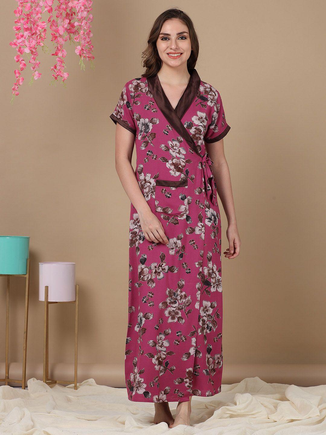 9shines label floral printed v-neck maxi wrap nightdress