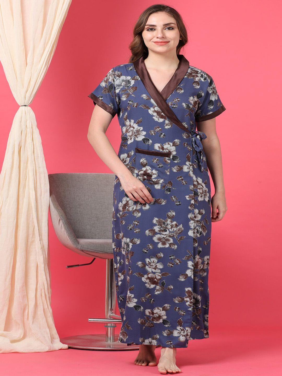 9shines label floral printed v-neck maxi wrap nightdress