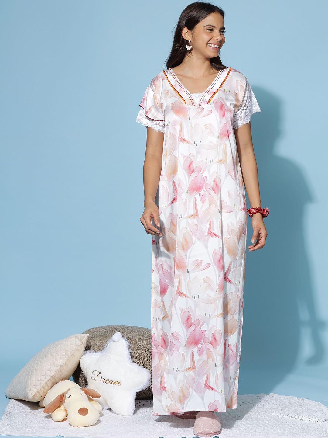 9shines label floral printed v-neck satin maxi nightdress