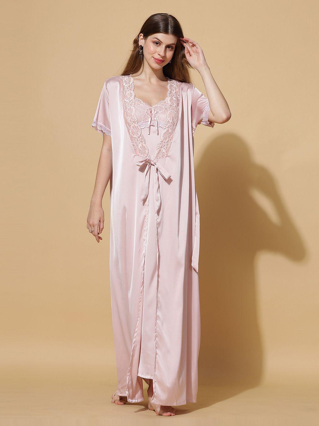 9shines label lace satin maxi nightdress with robe