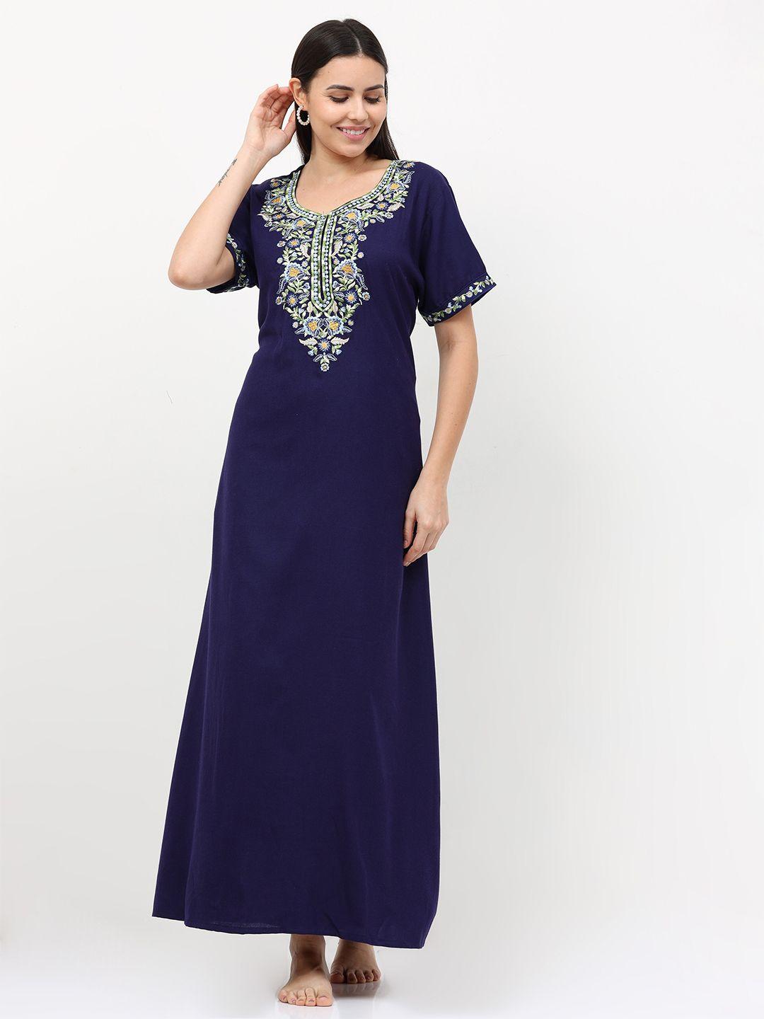 9shines label navy blue embroidered maxi nightdress