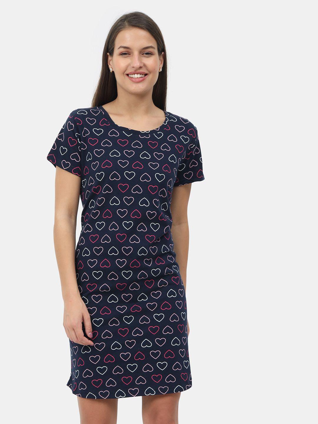 9shines label navy blue printed pure cotton t-shirt nightdress
