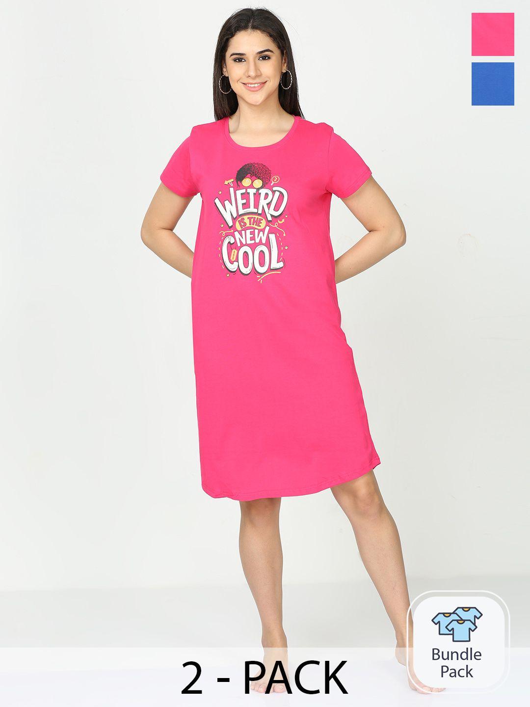 9shines label pack of 2 typography printed pure cotton nightdresses