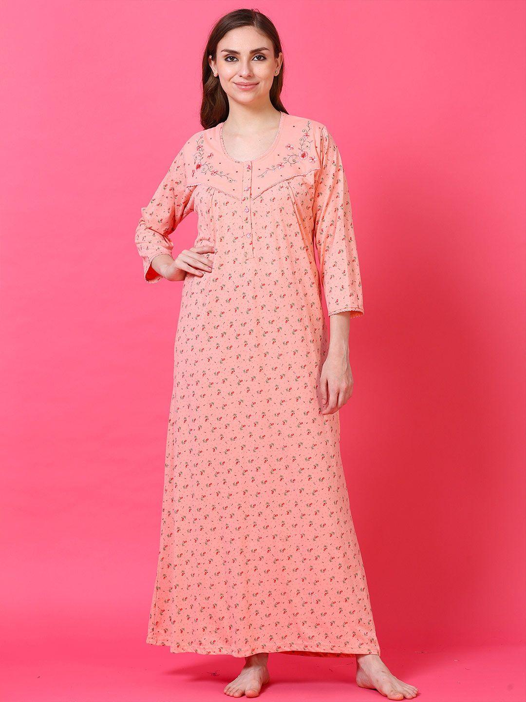 9shines label peach-coloured printed maxi nightdress