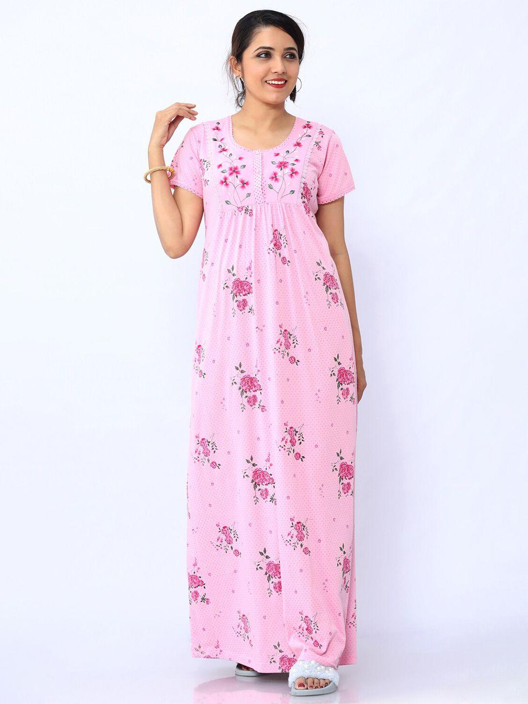 9shines label pink embroidered maxi nightdress