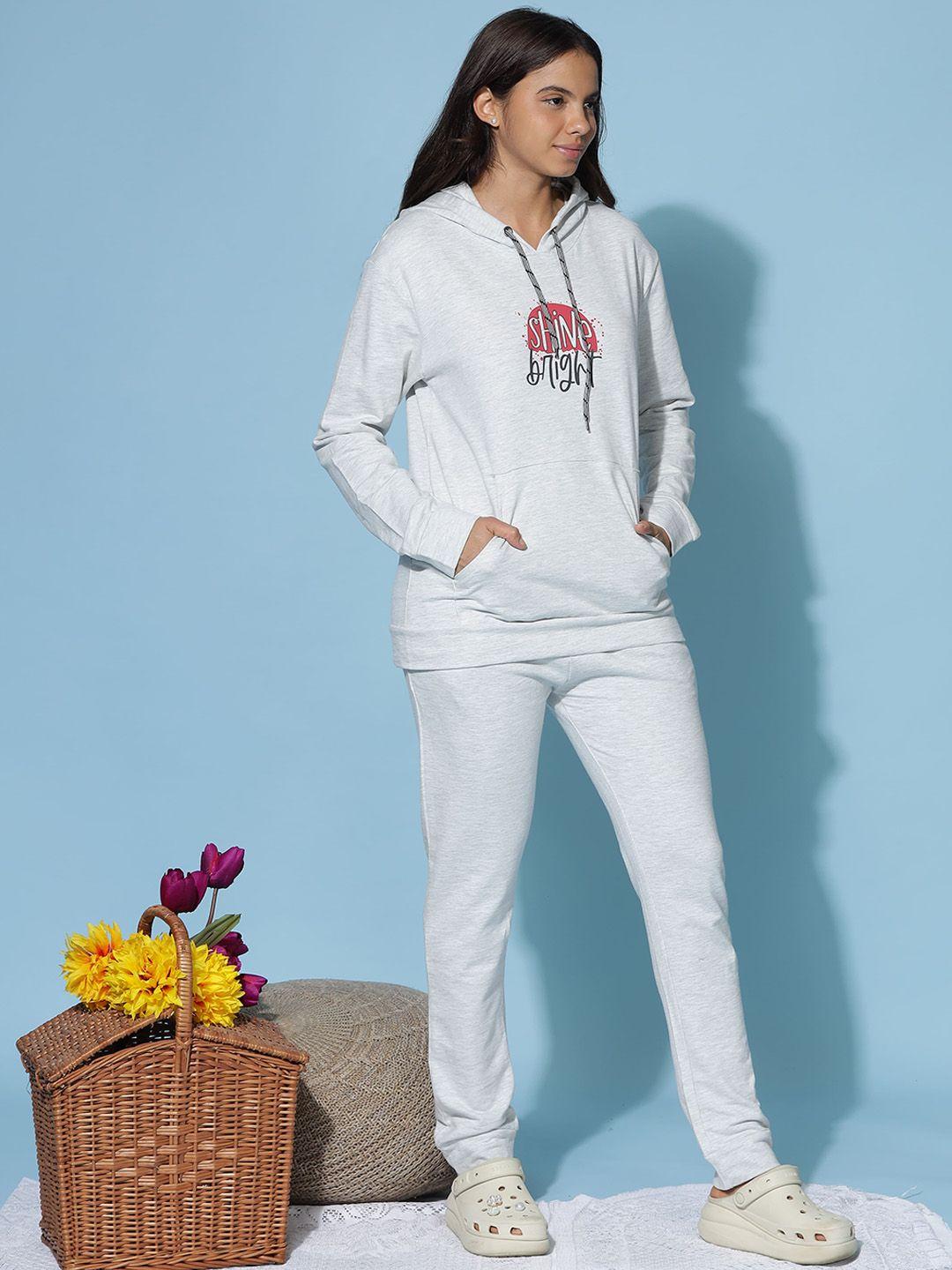 9shines label printed pure cotton hooded sweatshirt with joggers