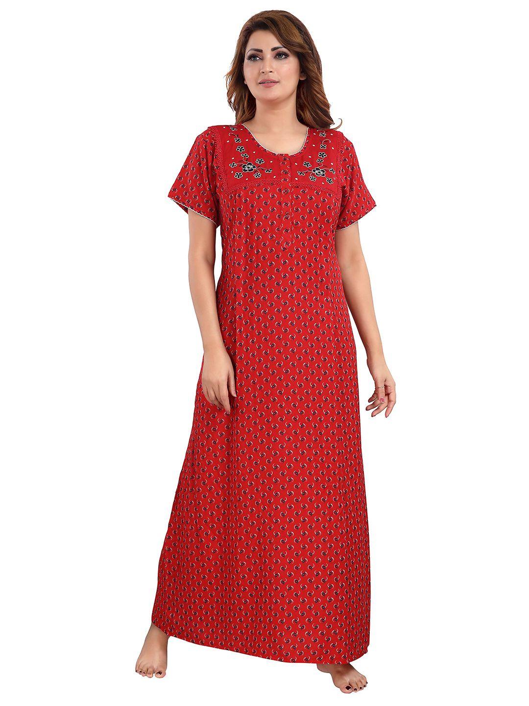9shines label red printed maxi maternity nightdress