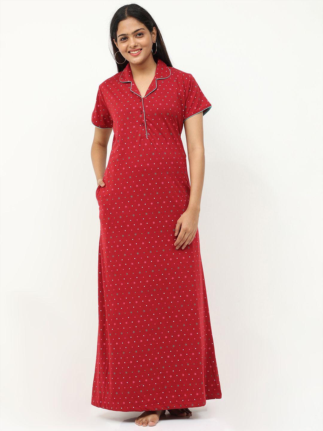 9shines label red printed maxi nightdress