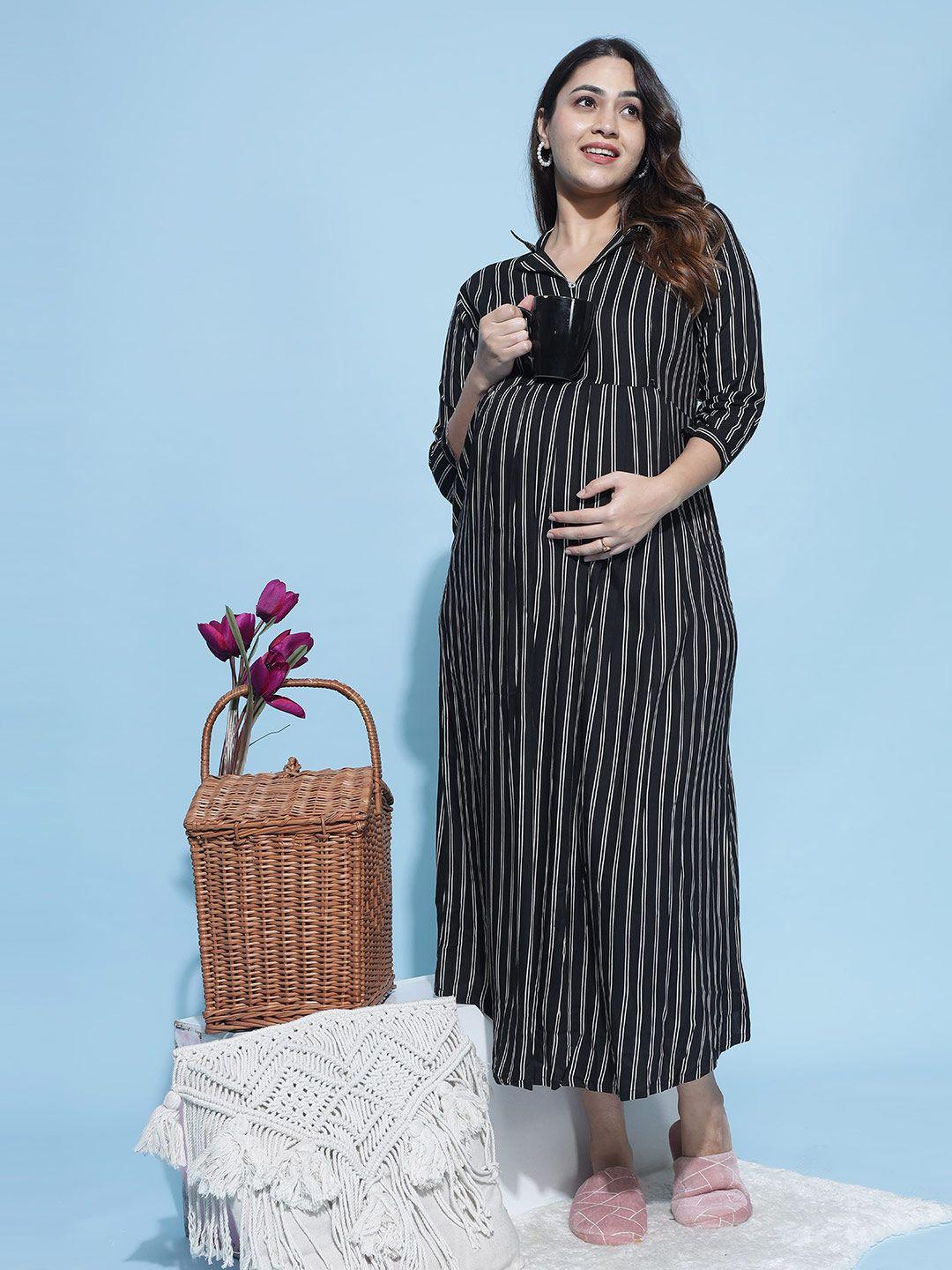 9shines label striped maternity a-line midi dress