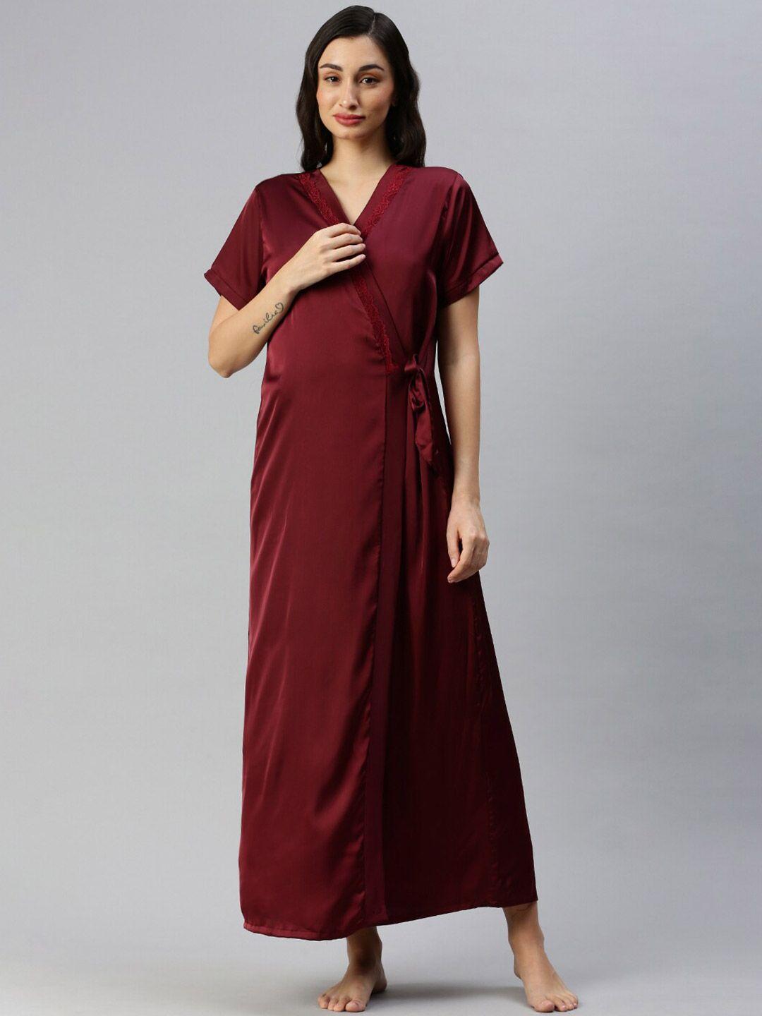 9shines label v-neck satin maxi wrap nightdress