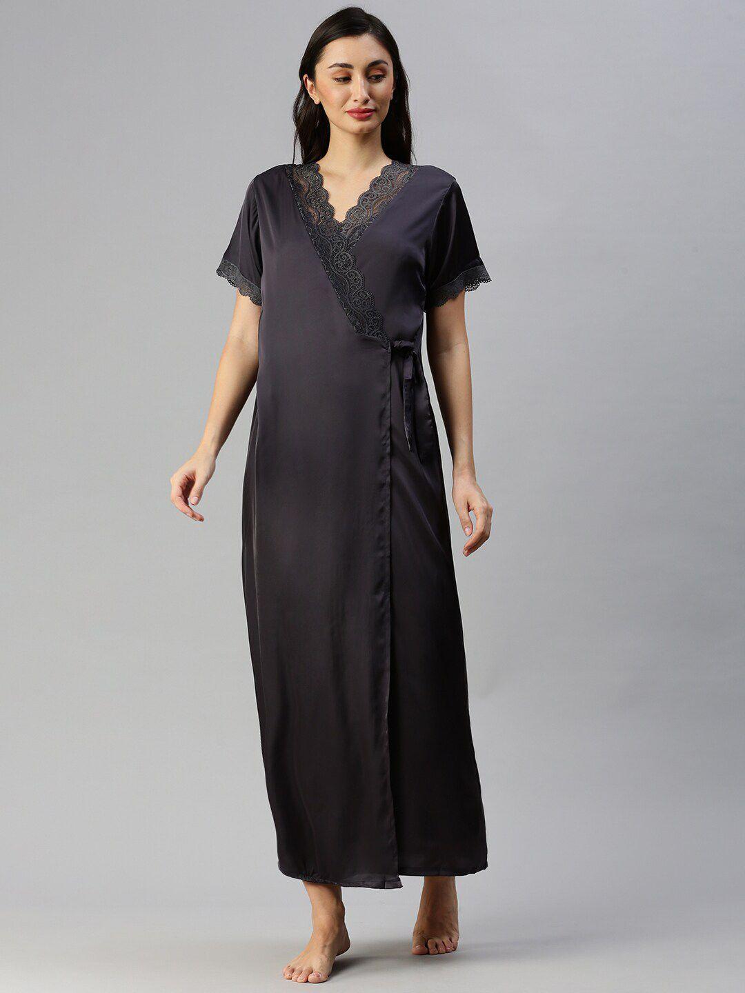 9shines label v-neck satin maxi wrap nightdress