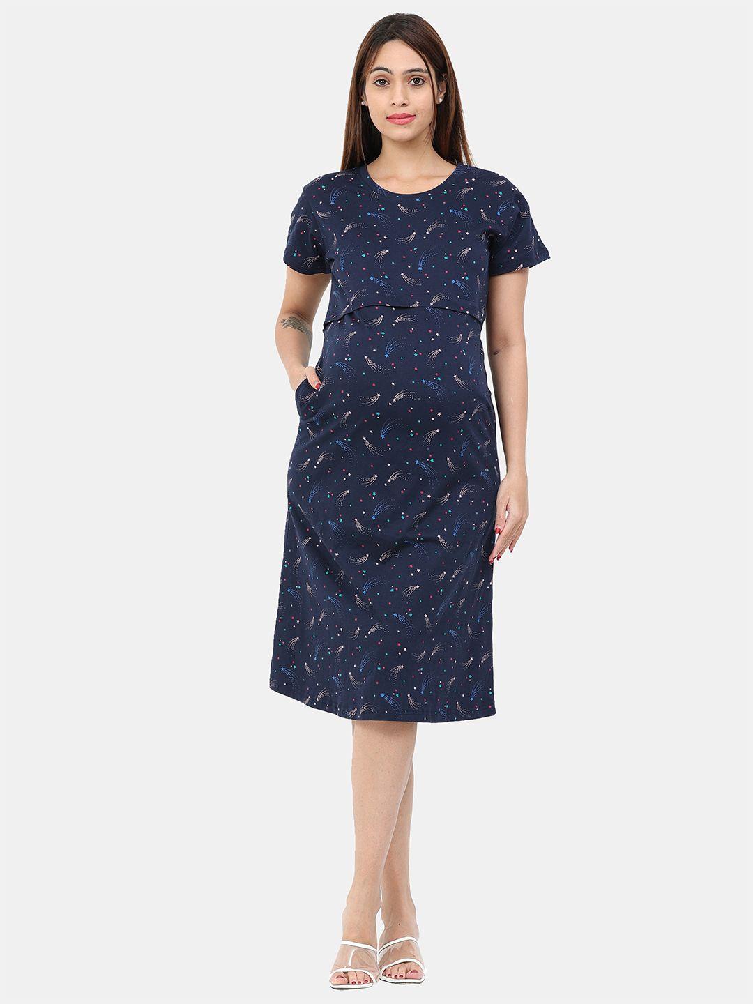 9shines label women blue printed midi maternity nightdress