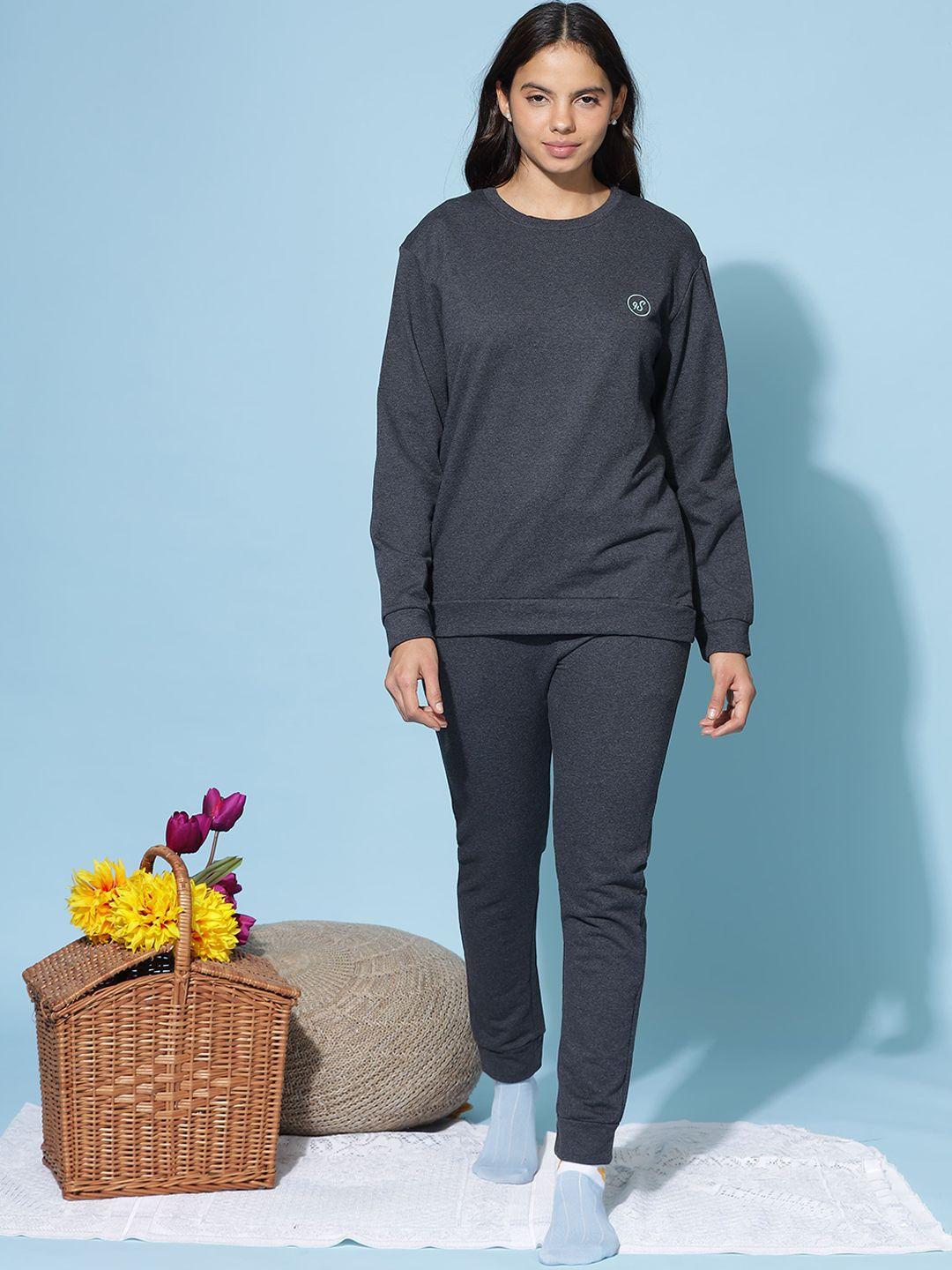 9shines label women mid-rise pure cotton sweatshirt & joggers co-ords