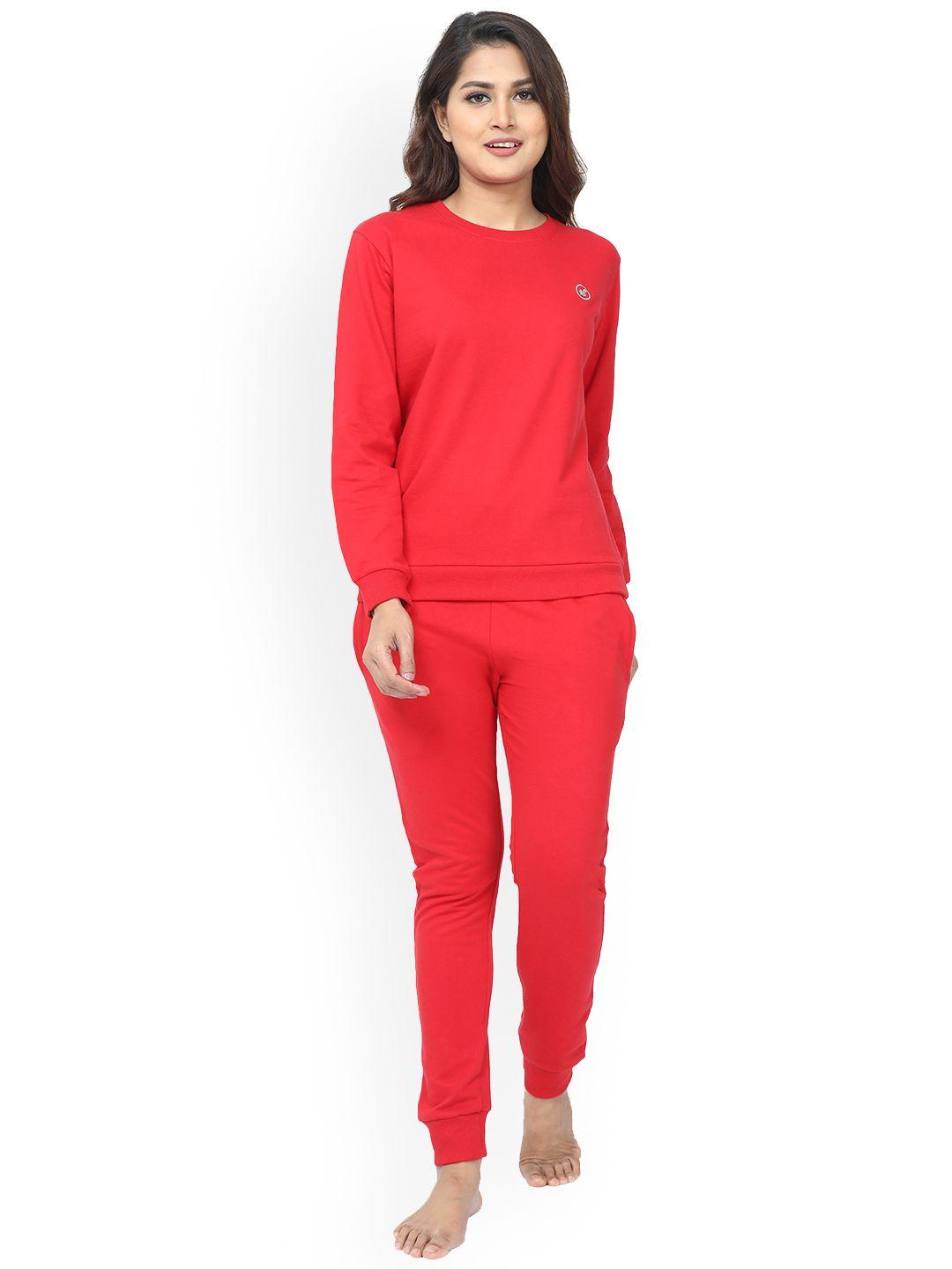 9shines label women mid-rise pure cotton sweatshirt & joggers co-ords