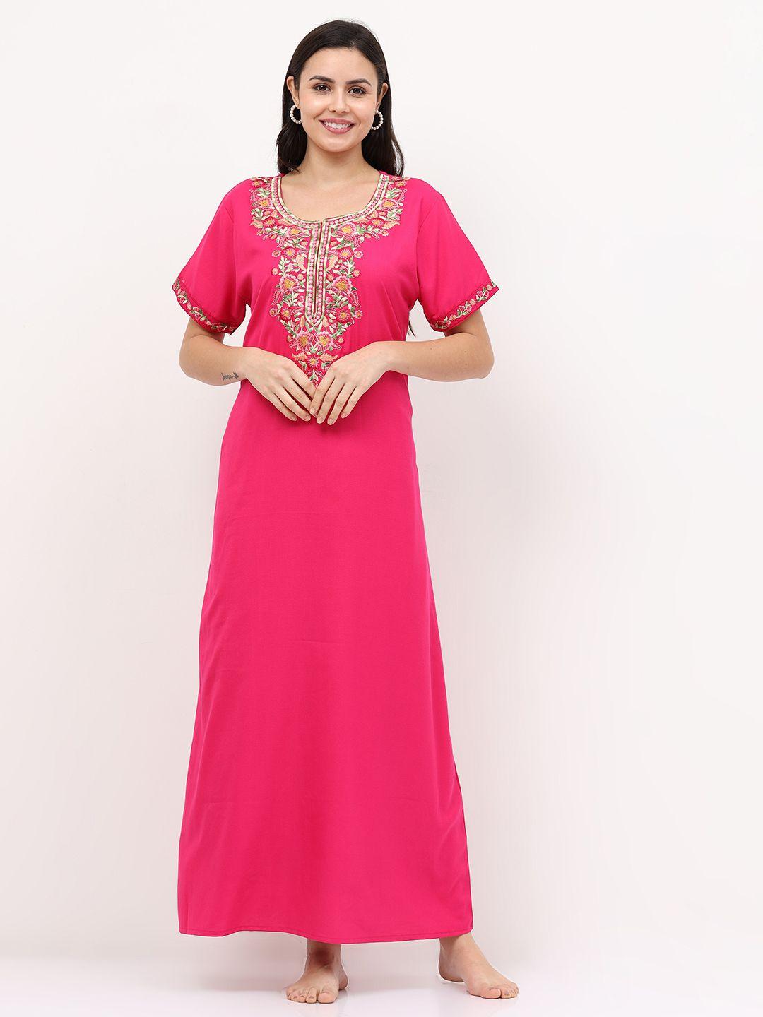 9shines label women pink embroidered maxi nightdress