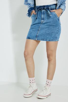 a line above knee denim women's casual wear skirts - mid stone