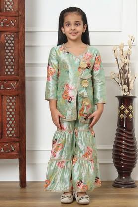 a line style art silk fabric kurti with sharara - sea green