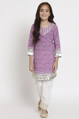 a line style cotton fabric kurti and salwar - purple