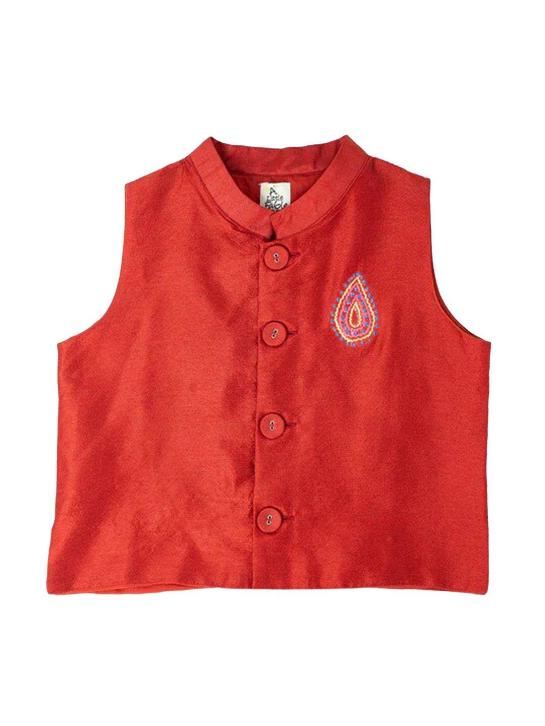 a little fable boys embroidered woven nehru jacket