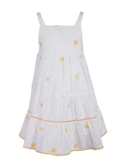 a little fable kids lime & lemony white cotton embroidered dress
