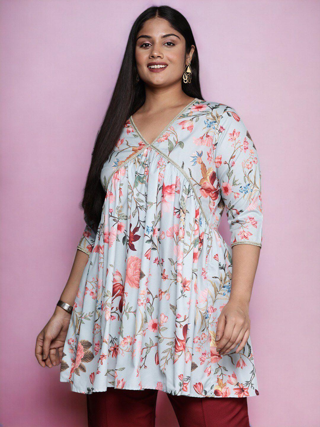 a plus by ahalyaa plus size floral printed v-neck tunic
