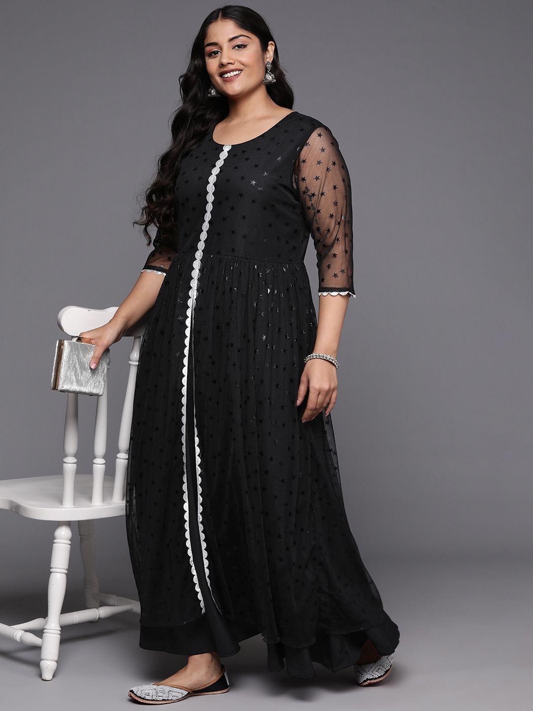 a plus by ahalyaa women plus size star print net a-line maxi dress
