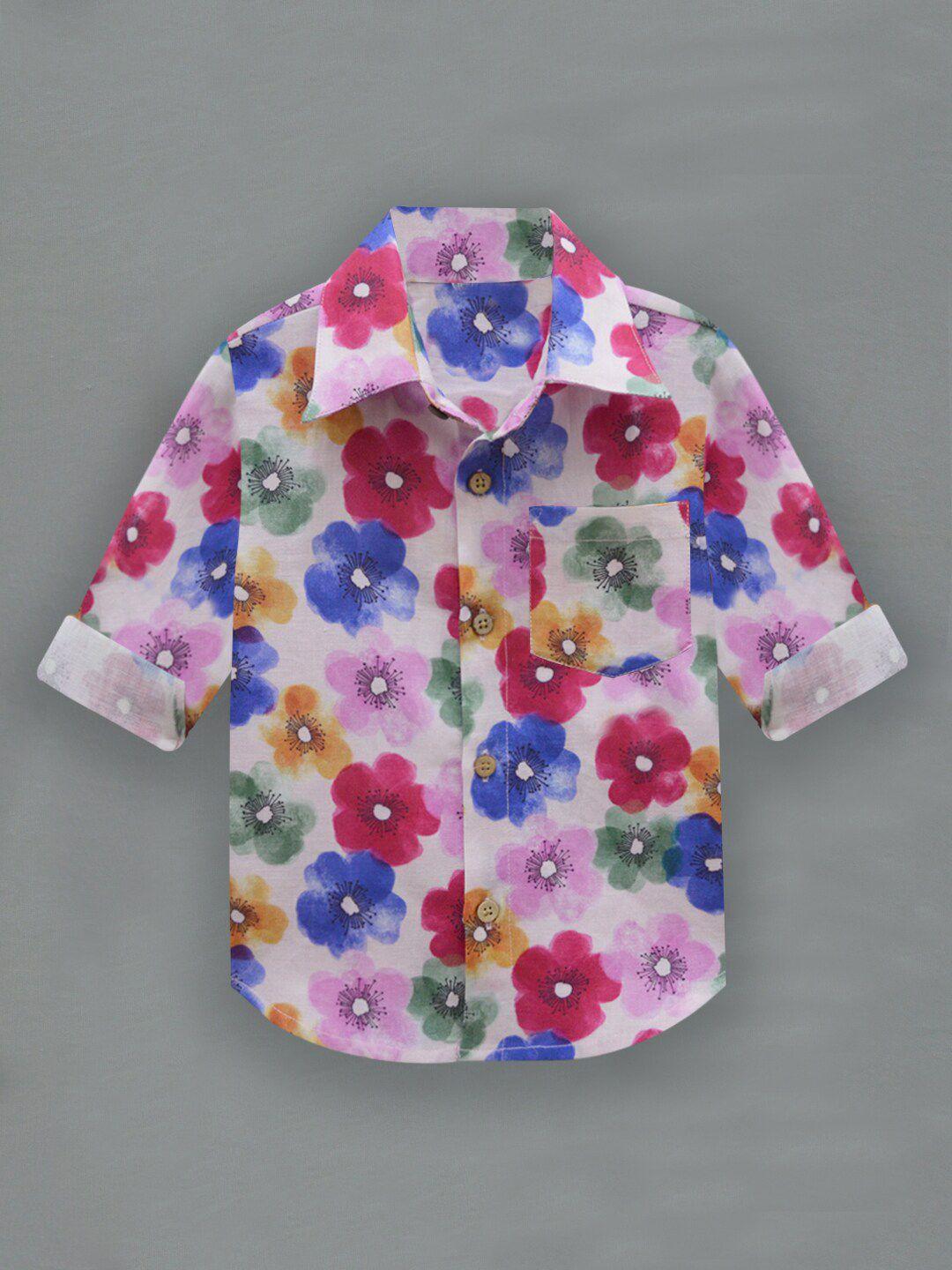 a t u n boys pink & blue floral printed casual shirt