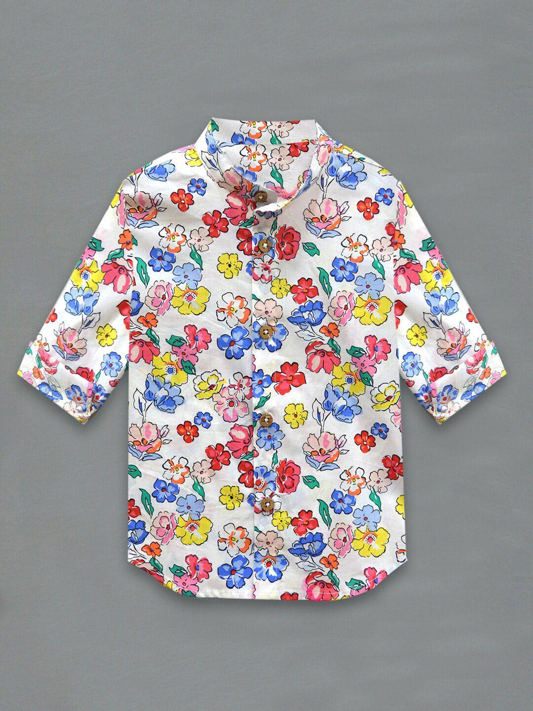a t u n boys white classic floral printed pure cotton casual shirt