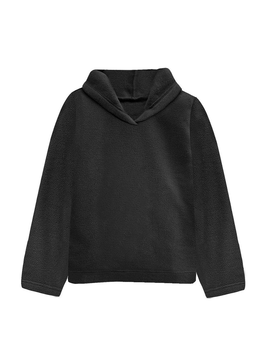 a t u n women black solid hooded sweatshirt
