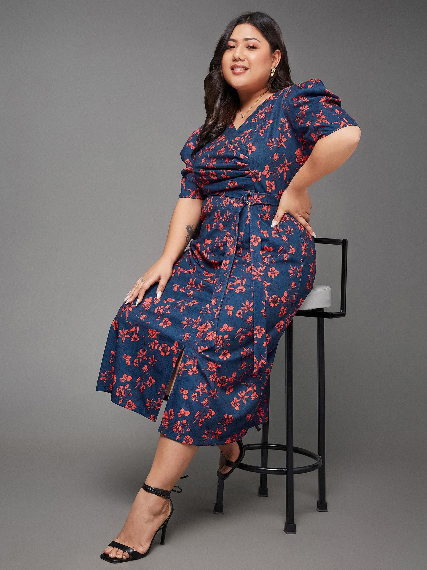 a+ curve collection plus size floral wrap midi dress multicolor base teal