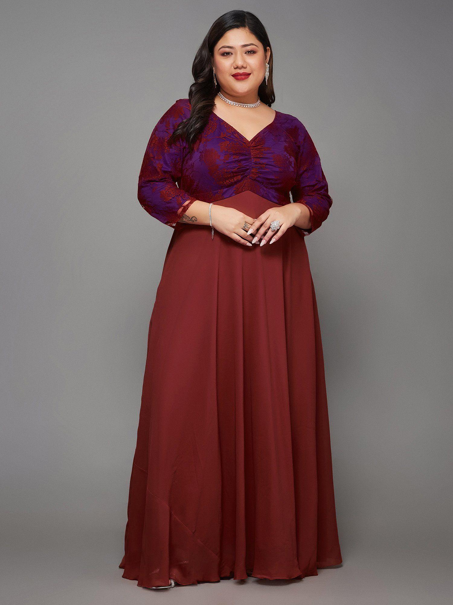 a+ curve collection plus size self-design fit & flare maxi dress brick red