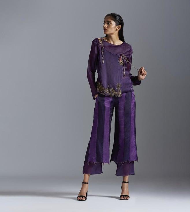 a humming way purple gods & geeta angarakha coat with colour block layered pants