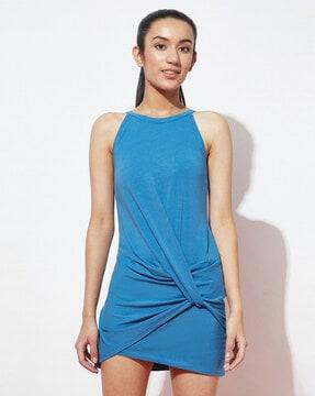 a-line dress with button-and-loop closure