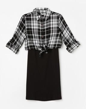 a-line dress with checked shirt