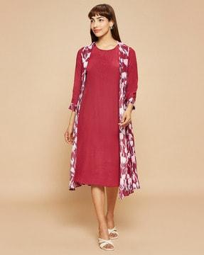 a-line dress with floral print shrug
