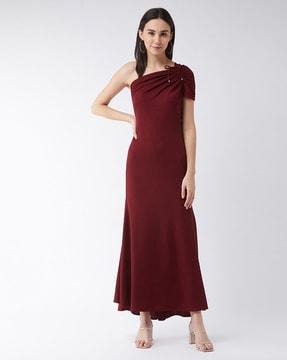 a-line dress with one-shoulder sleeves