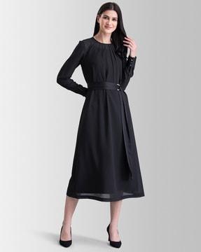 a-line dress with waist belt