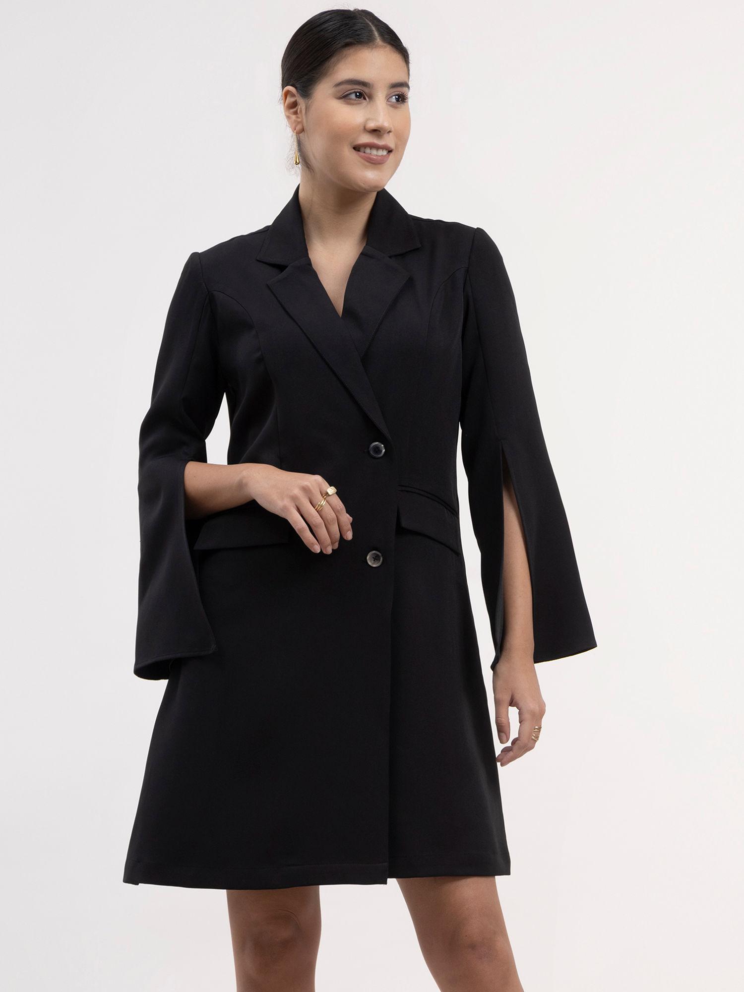 a line blazer dress-black