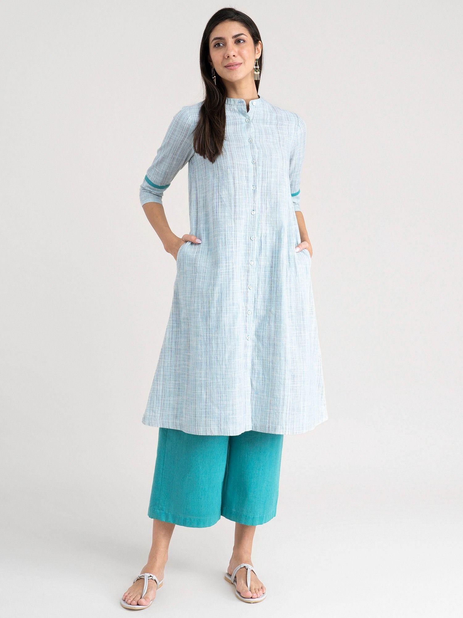 a-line cotton kurta blue