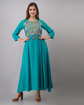 a-line dress with 3/4th sleeves