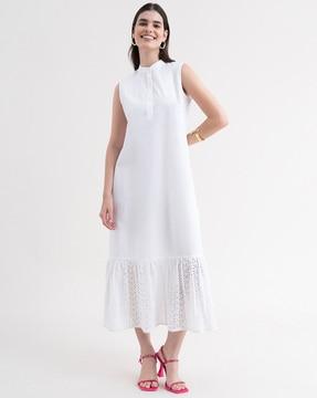 a-line dress with band collar