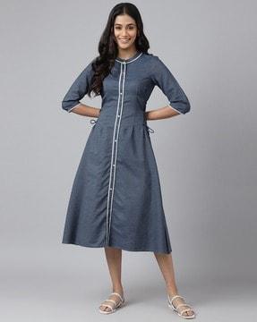 a-line dress with band collar