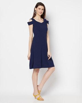 a-line dress with cold-shoulder sleeves