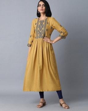 a-line dress with embroidered yoke