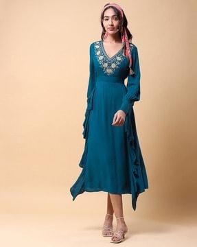 a-line dress with embroidered yoke