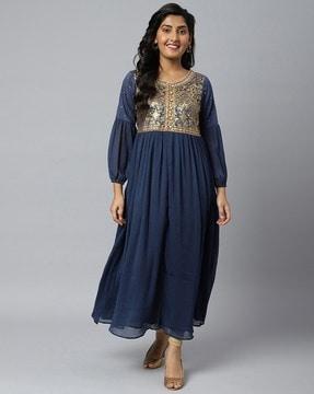 a-line dress with embroidered yoke