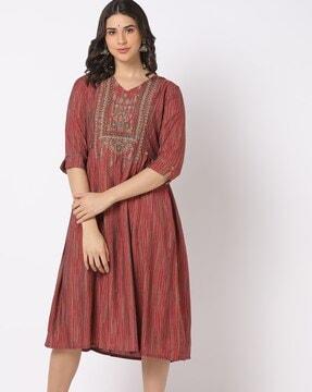a-line dress with embroidered yoke